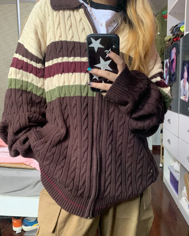 preppy aesthetic collar striped cardigan