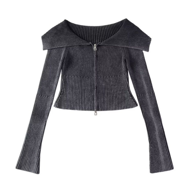 y2k off shoulder zip up top