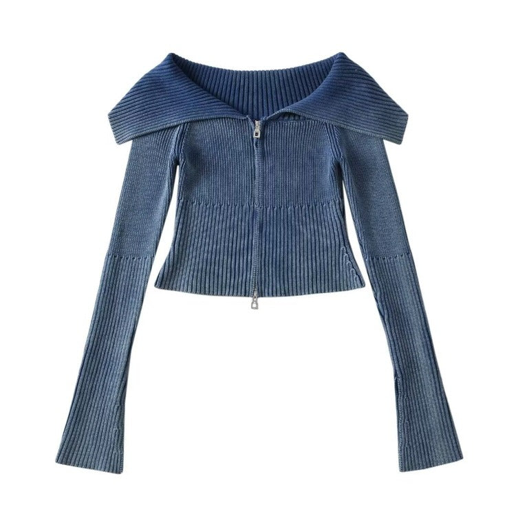 y2k off shoulder zip up top