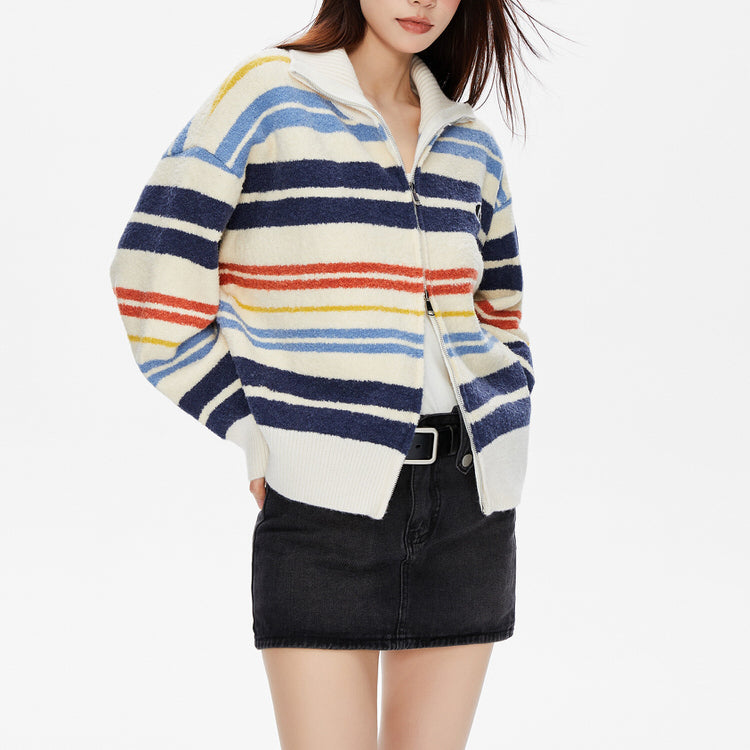 prep school striped zip up long sleeve
