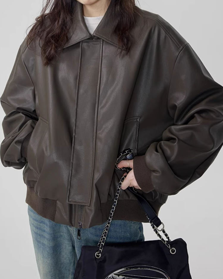 grunge sleaze leather bomber jacket