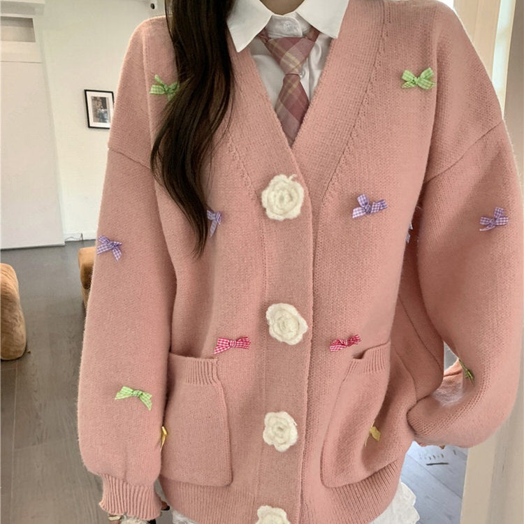 coquette girl bow cardigan