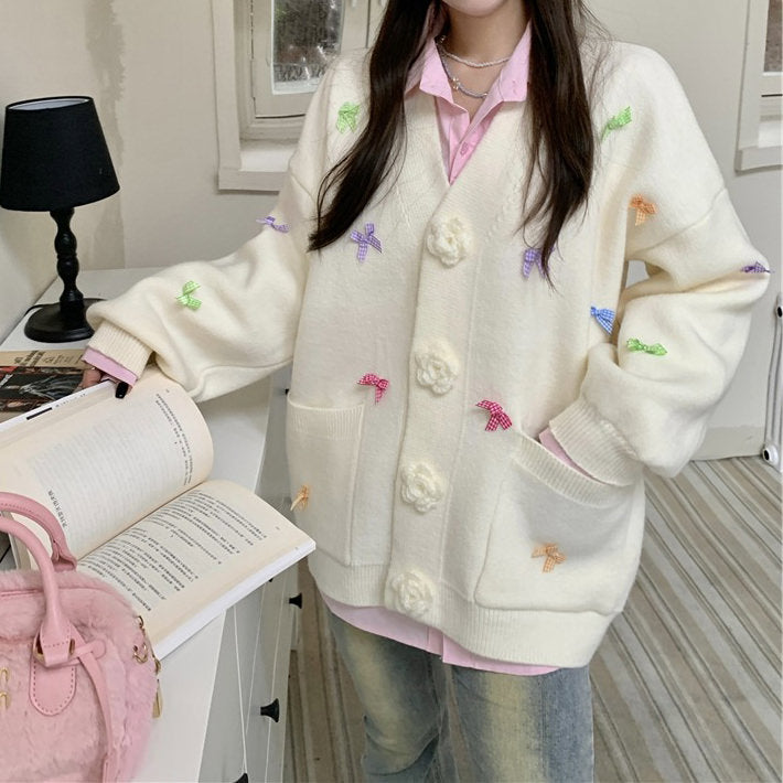 coquette girl bow cardigan