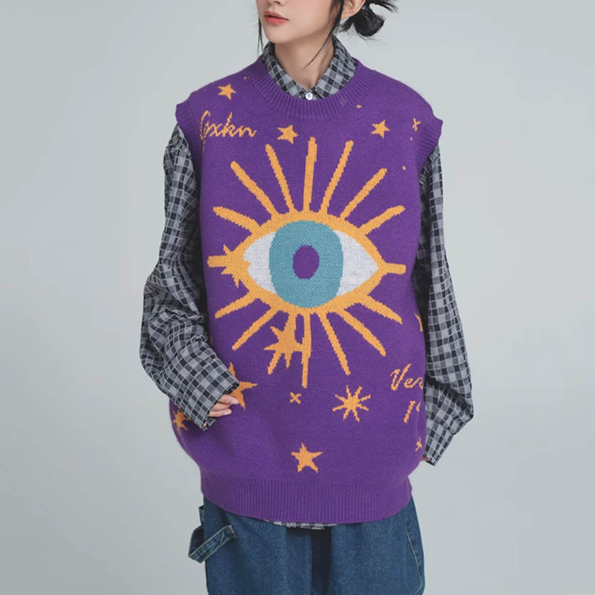 all seeing eye & stars aesthetic vest