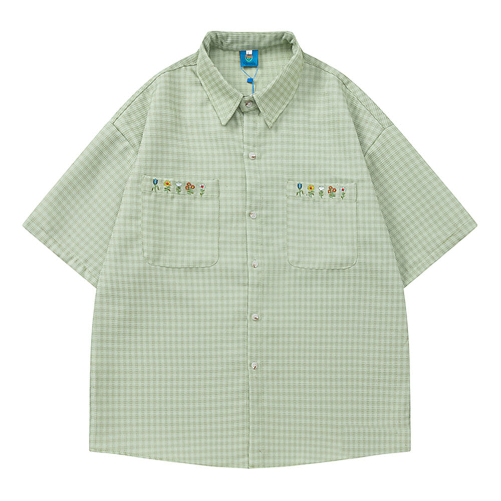 floral embroidery gingham shirt
