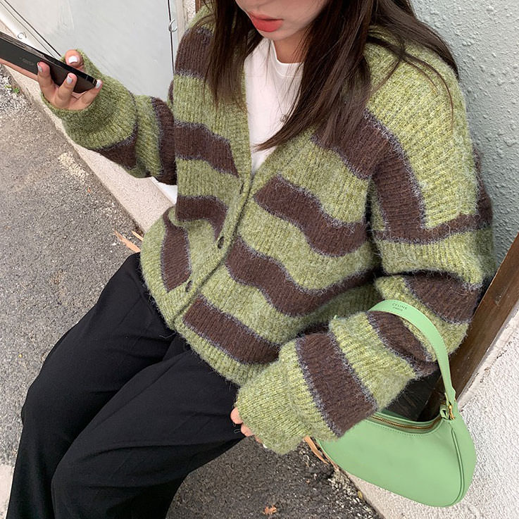 local coffee shop striped cardigan