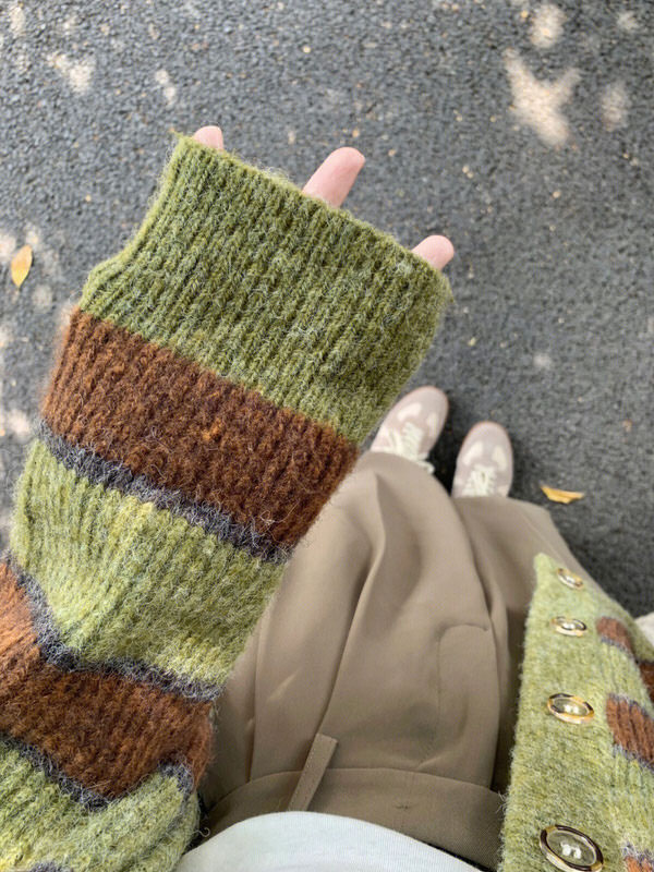 local coffee shop striped cardigan