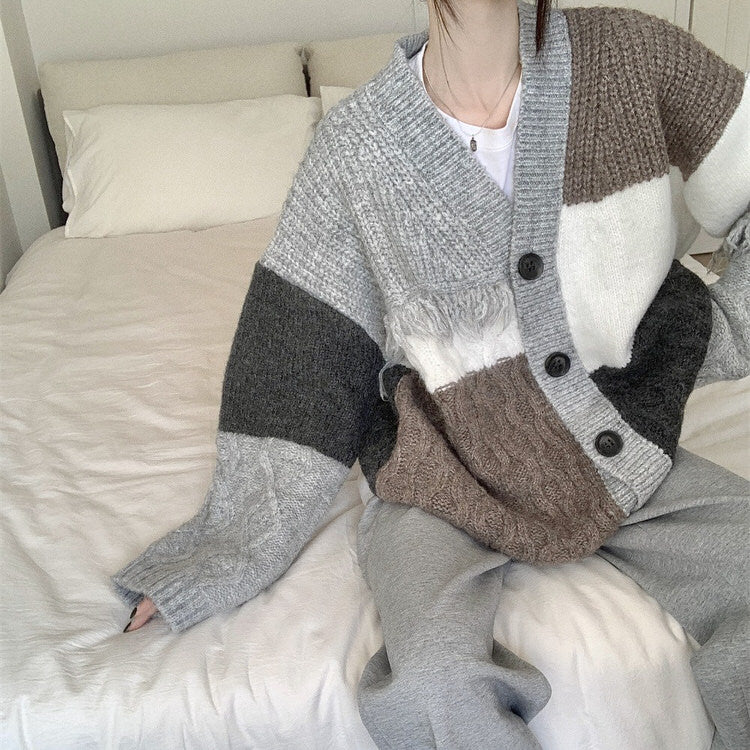 grey fringe grandma cardigan