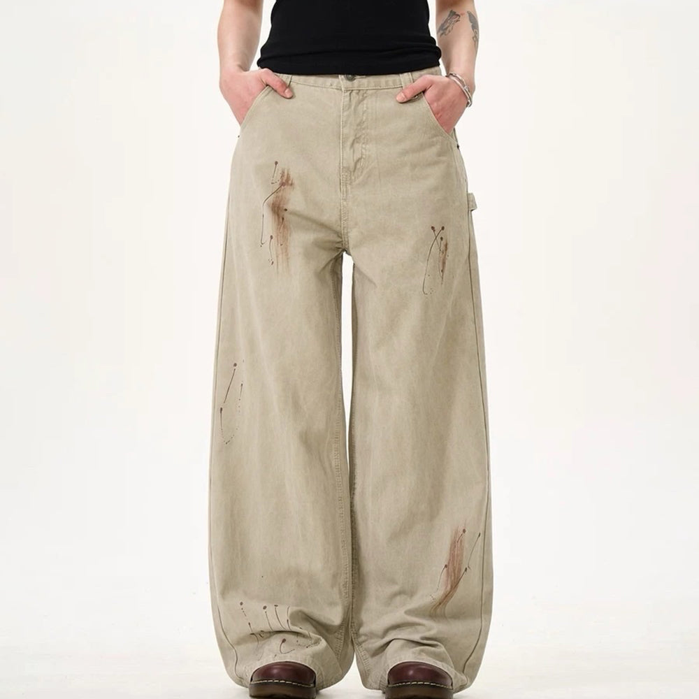 handprint wide leg jeans