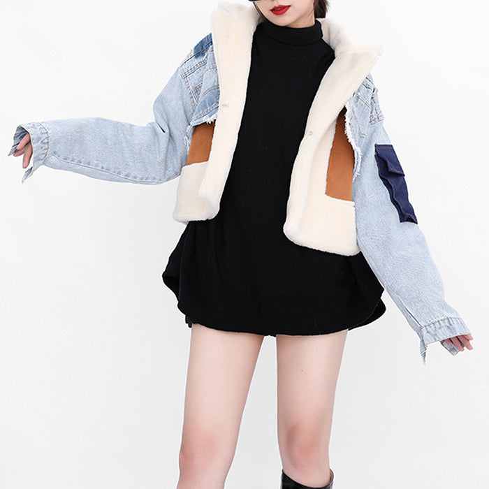 patchwork denim cropped jacket