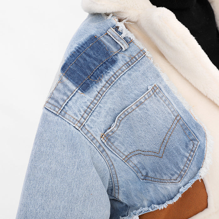 patchwork denim cropped jacket