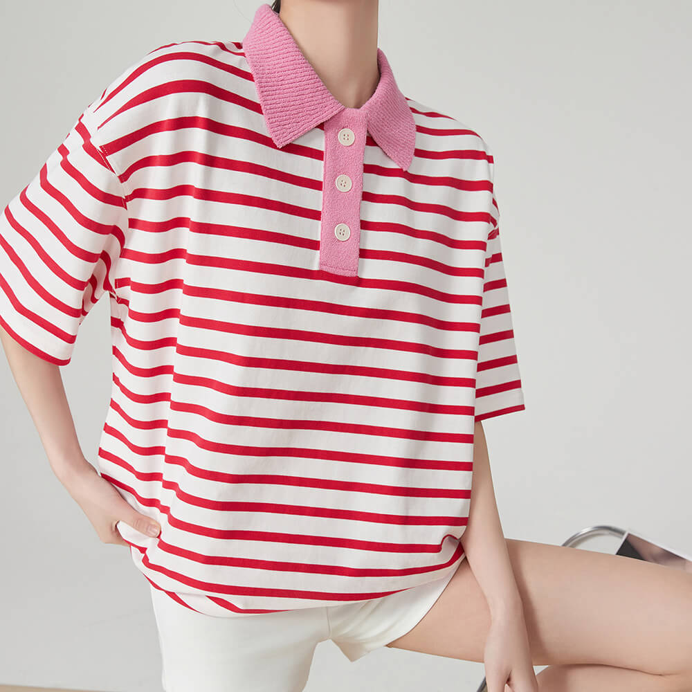 pink stripe skater polo shirt