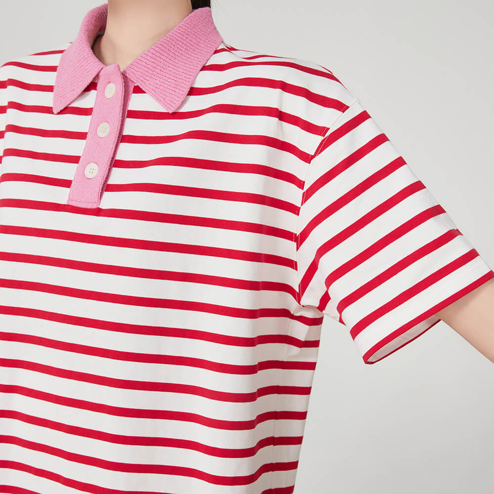 pink stripe skater polo shirt