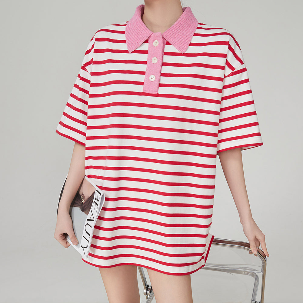pink stripe skater polo shirt