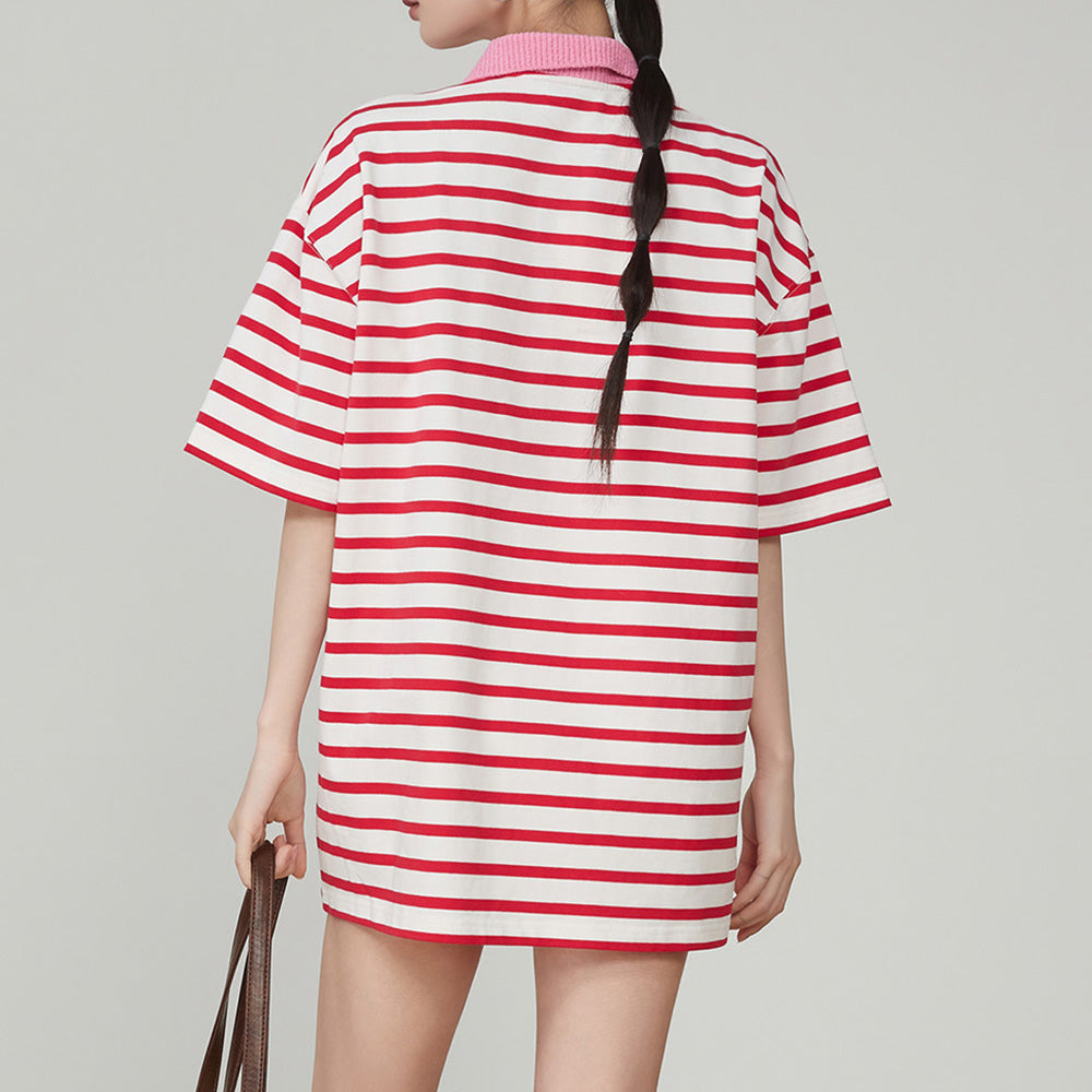 pink stripe skater polo shirt