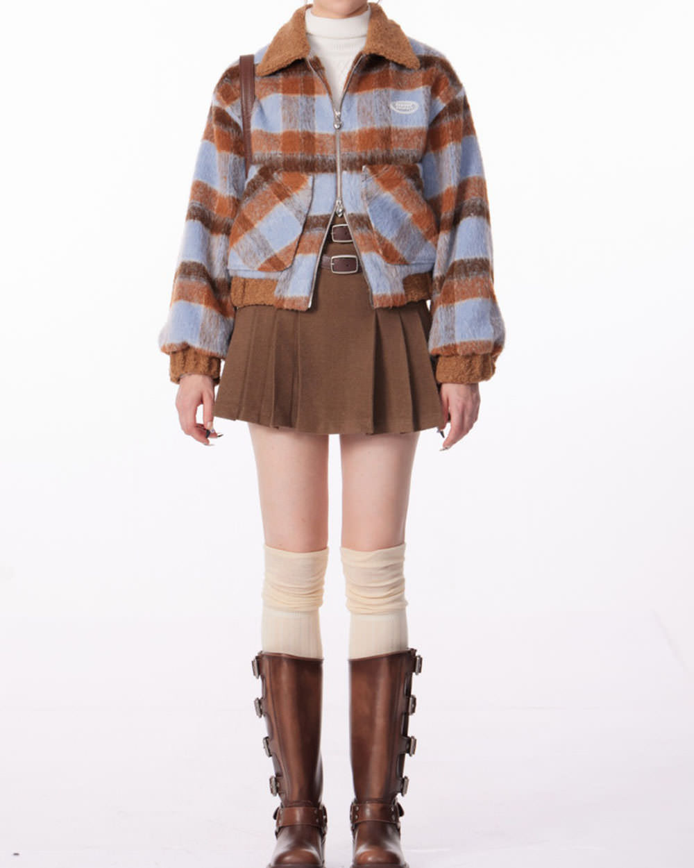 preppy style warm checkered jacket