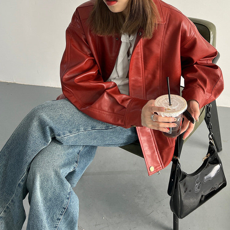 red grunge leather jacket