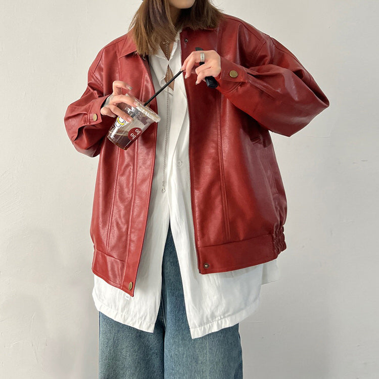 red grunge leather jacket