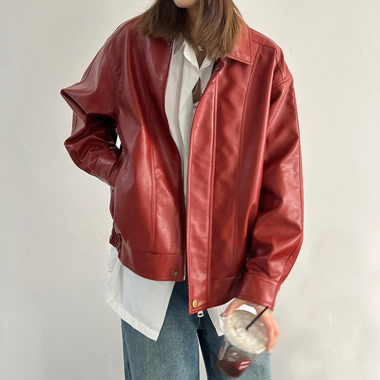 red grunge leather jacket