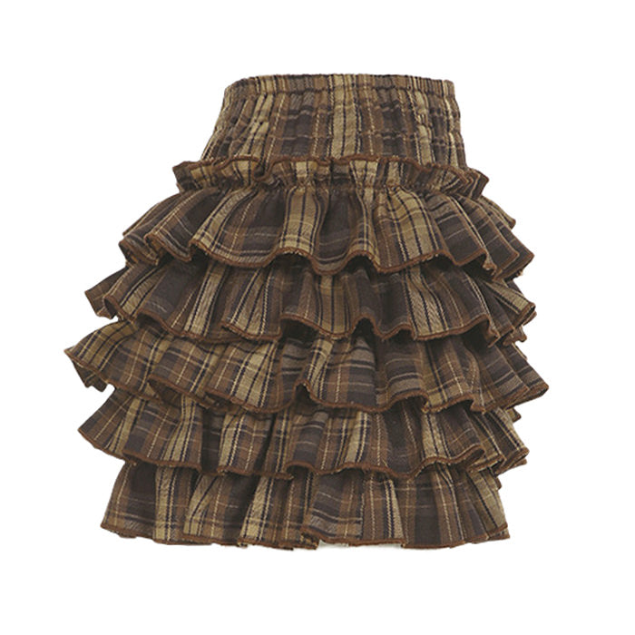 ruffle tiered plaid mini skirt