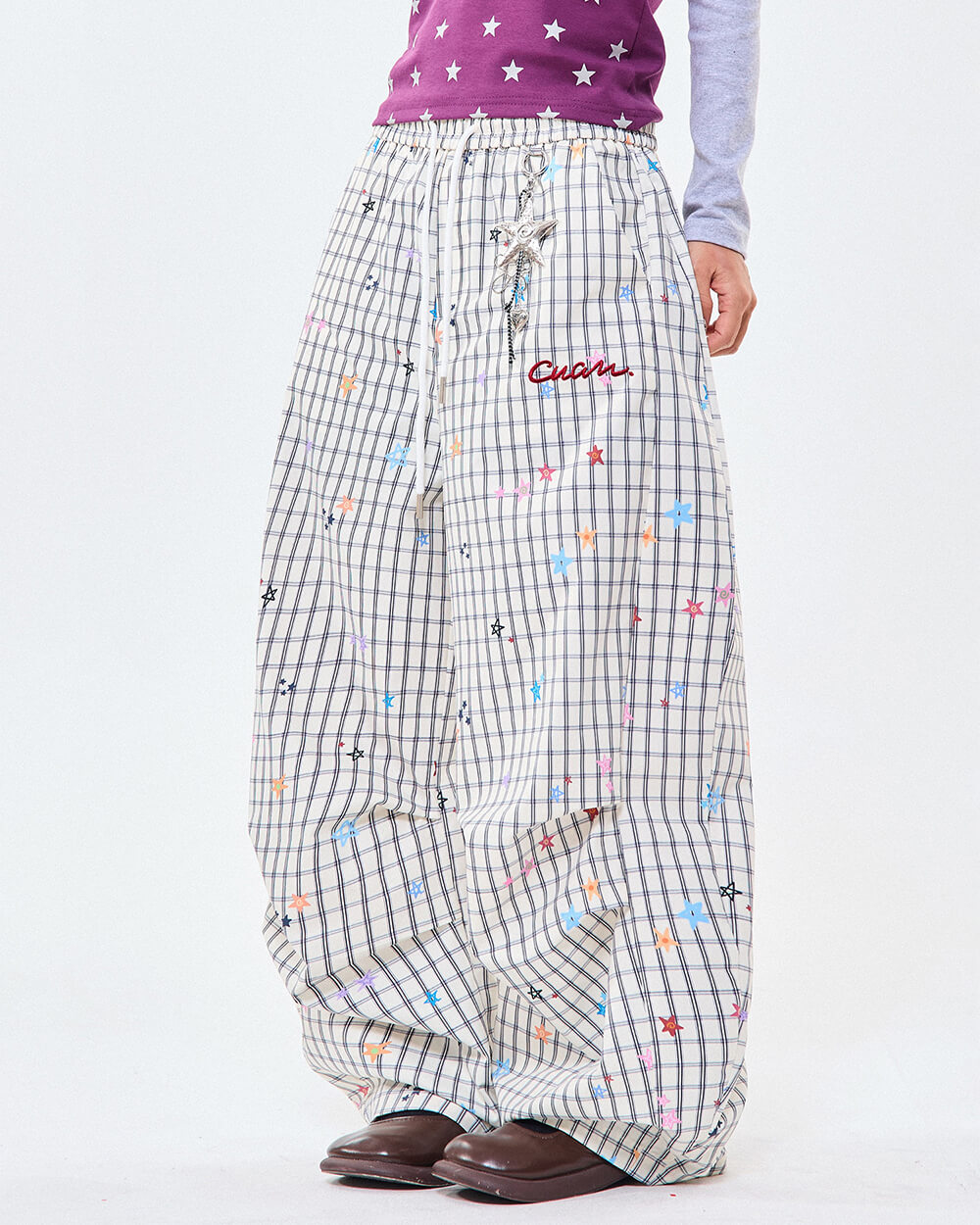 starry grid aesthetic wide leg pants