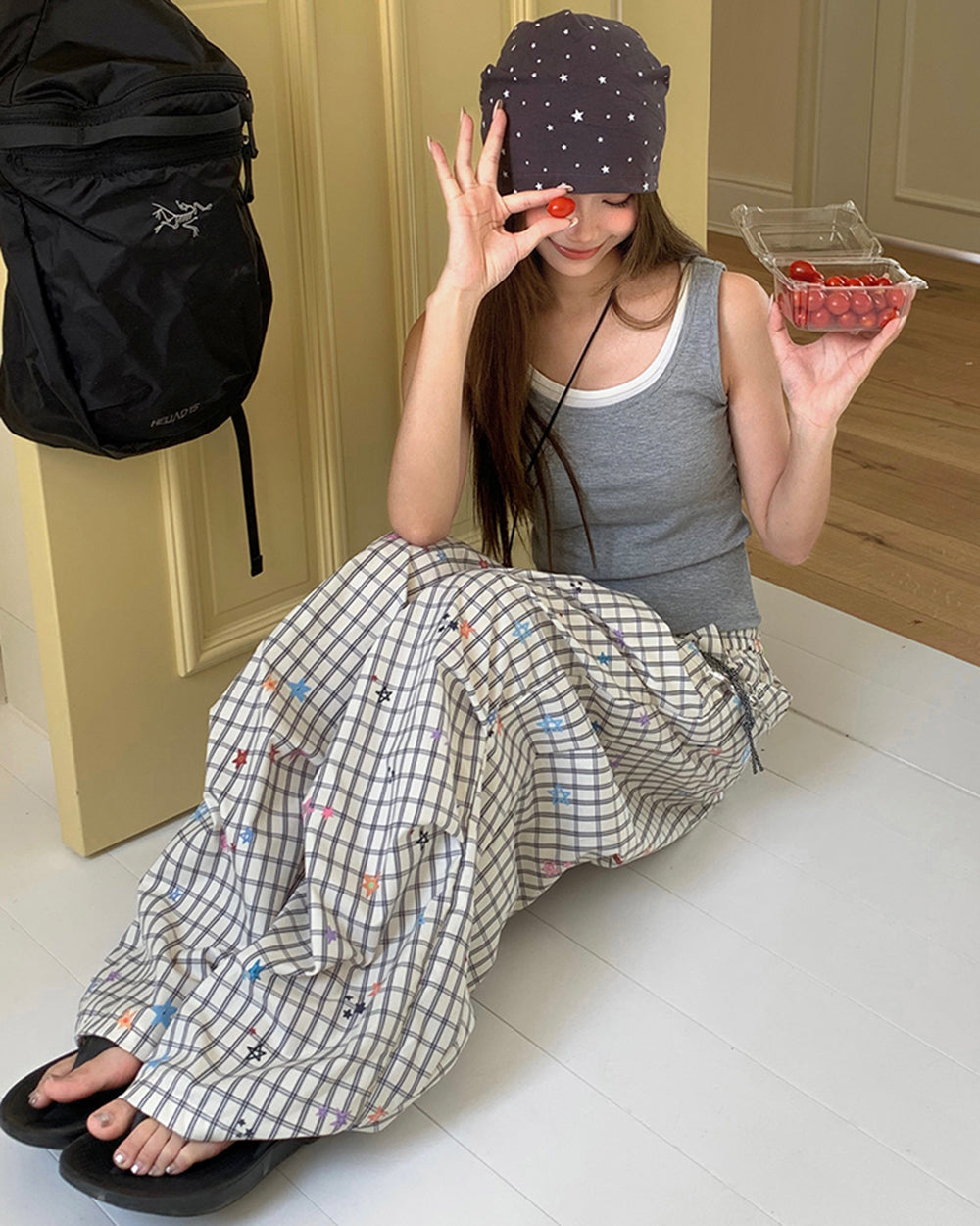 starry grid aesthetic wide leg pants