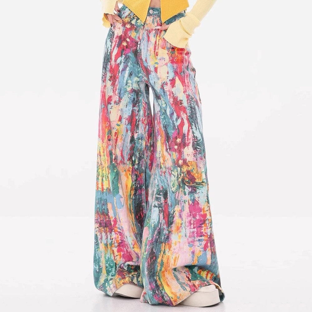 tie dye wide leg jeans