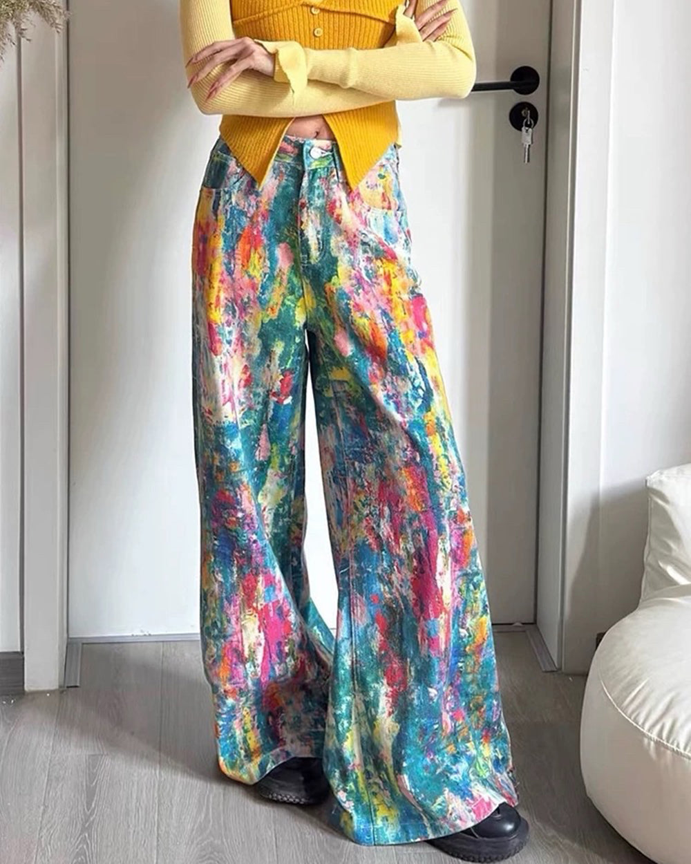 tie dye wide leg jeans
